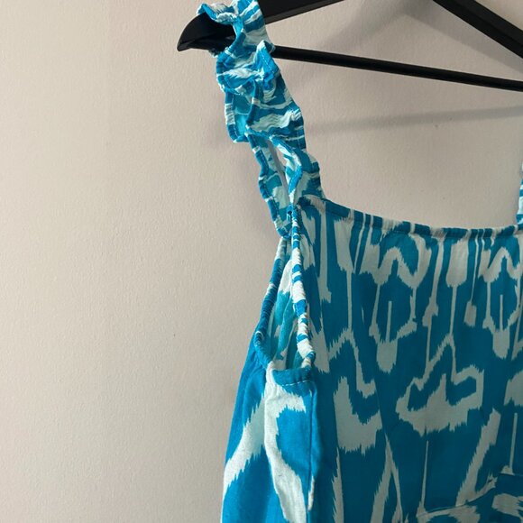 Handmade Plus Size Cotton Blue Pattern Elastic Straps Dress - Picture 6 of 16